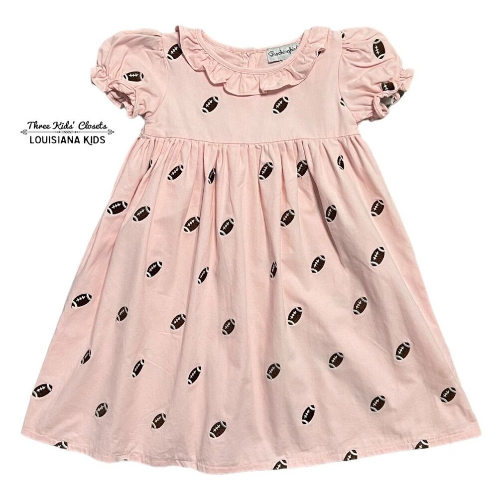 Smockingbird 5Y Pink Embroidered Football Dress